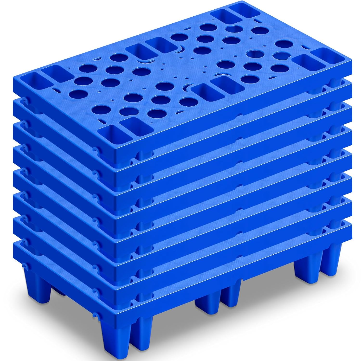 8 Pieces Nestable Moisture Proof Plastic Pallets 19.6 x 11.8 x 3.9 Inch Blue Lightweight Floor Pallet with Breathable Grid for Supermarket Restaurant Shop Warehouse Basement Storage