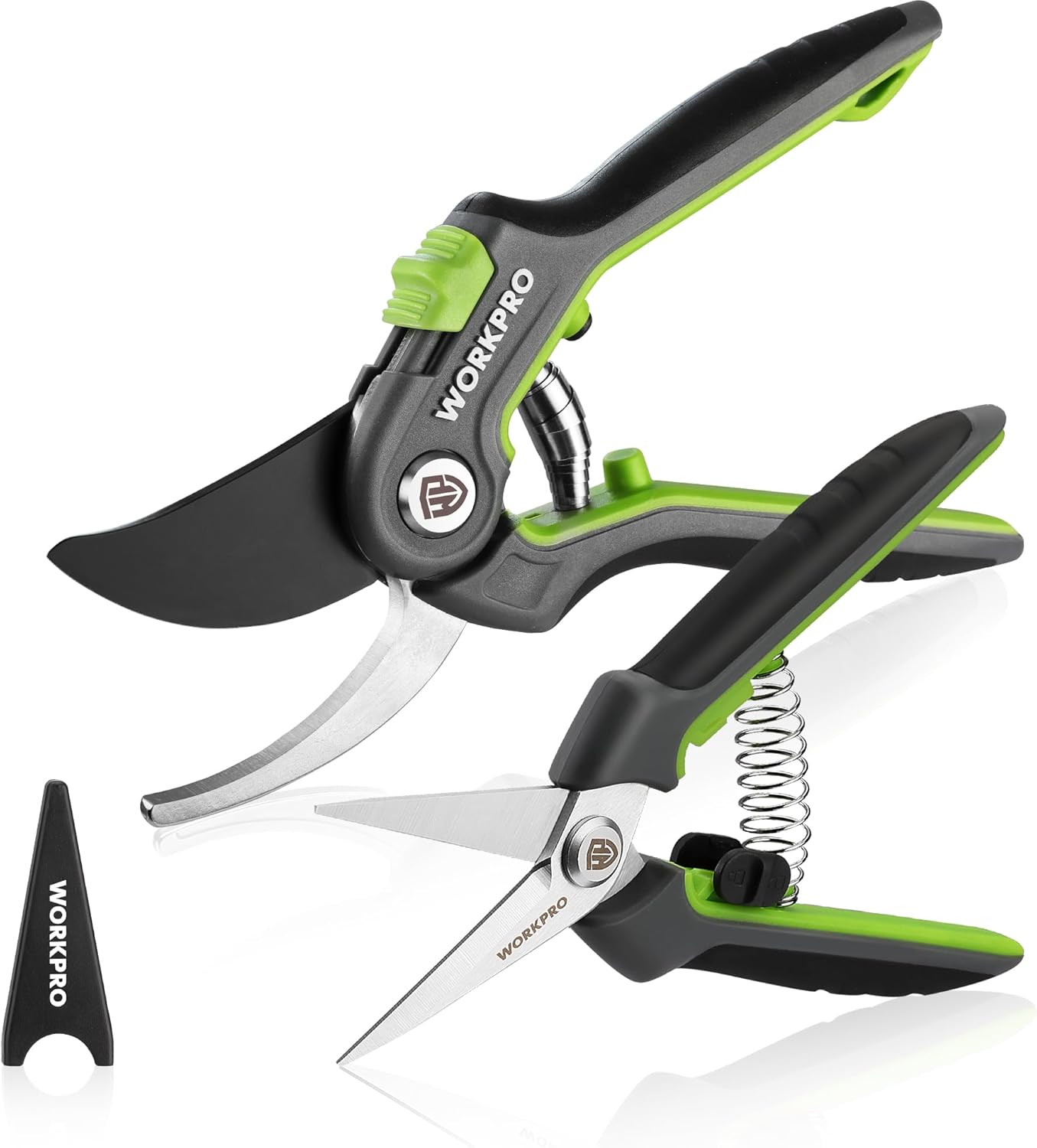 WORKPRO 2-Piece Secateurs & Pruning Scissors | Heavy Duty 210mm Bypass Secateurs with SK5 Blades and 160mm Shears | Labor-Saving Scissors with Safty Lock | Essential Garden Tools for Pruning Flowers