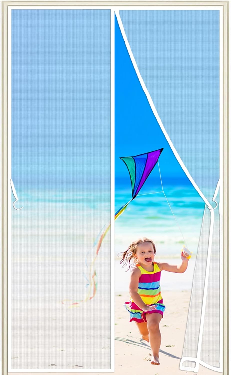 Magnetic Screen Door, 150x205cm, Customizable, Mesh Magnet Door Net Auto-Closed Ventilate Transmittance for Front Backyard Room Balcony Sliding Doors, White