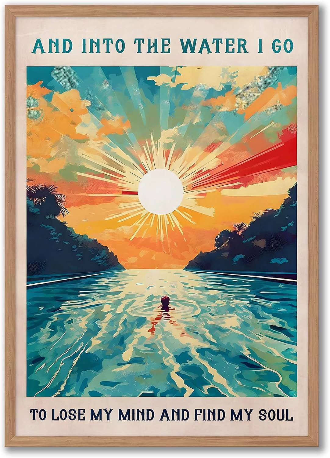 XBUMHOAL Into The Water I Go To Lose My Mind And Find My Soul Poster Swimmers Canvas Art Print Abstract Landscape Painting Inspirational Wall Art 16x24inch Unframed