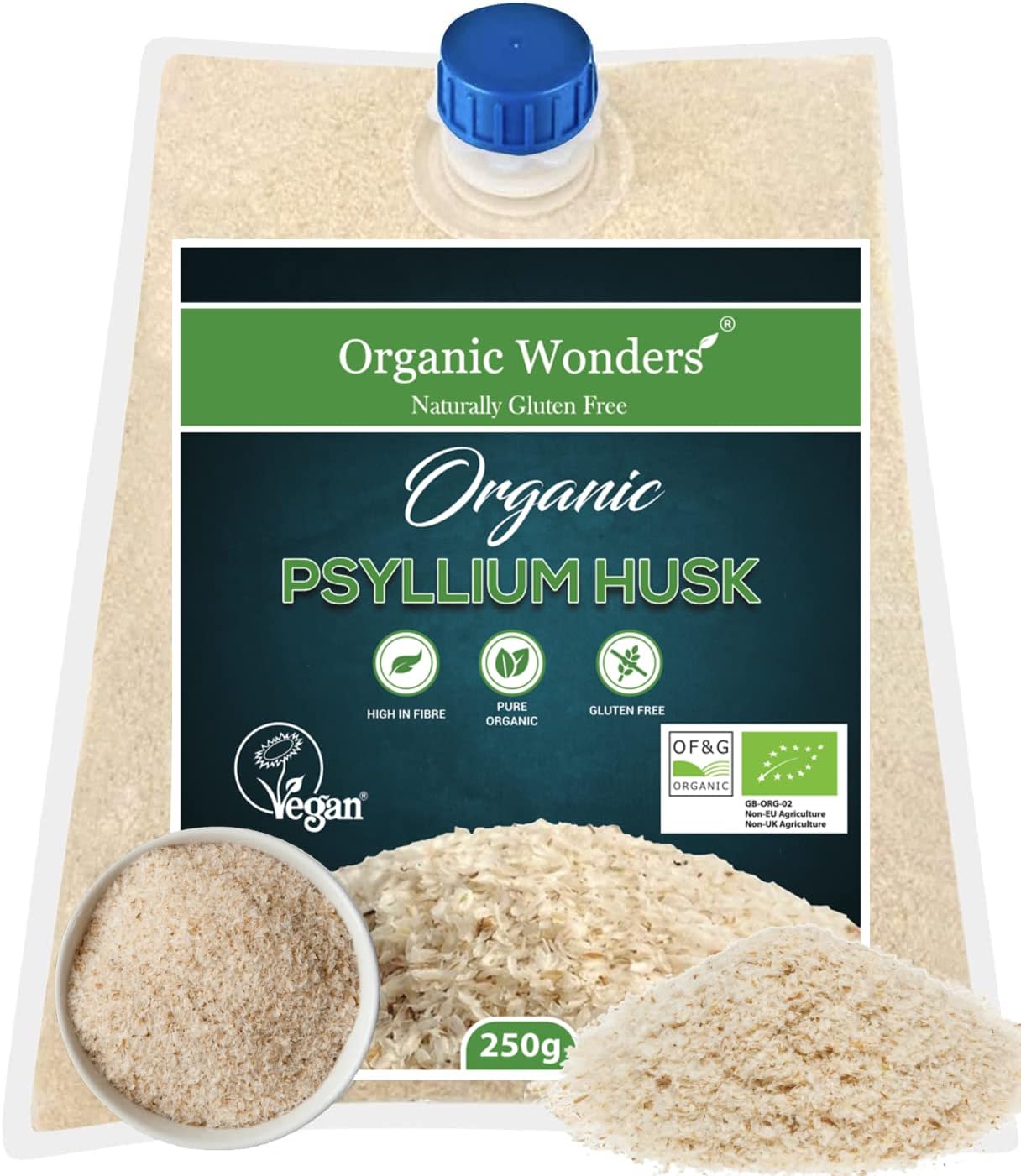 Organic Psyllium Husk Powder (250g) | 99% Pure | High in Fibre | Digestive Support, Regularity & Weight Management | 50+ Servings | Gluten-Free | Premium for Baking by Organic Wonders®