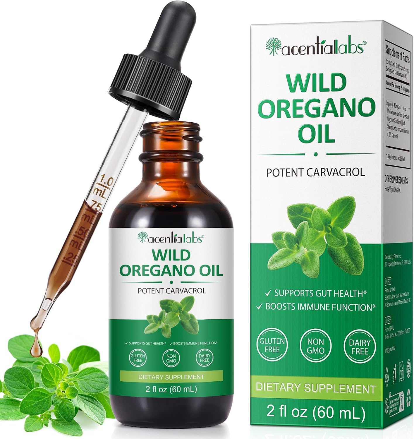 60ml Wild Oregano Oil Drops, with Potent Carvacrol, Mediterranean Wild Oregano Oil, Vegan Herbal Supplement for Immune and Digestive Support, Vegetarian, Non-GMO