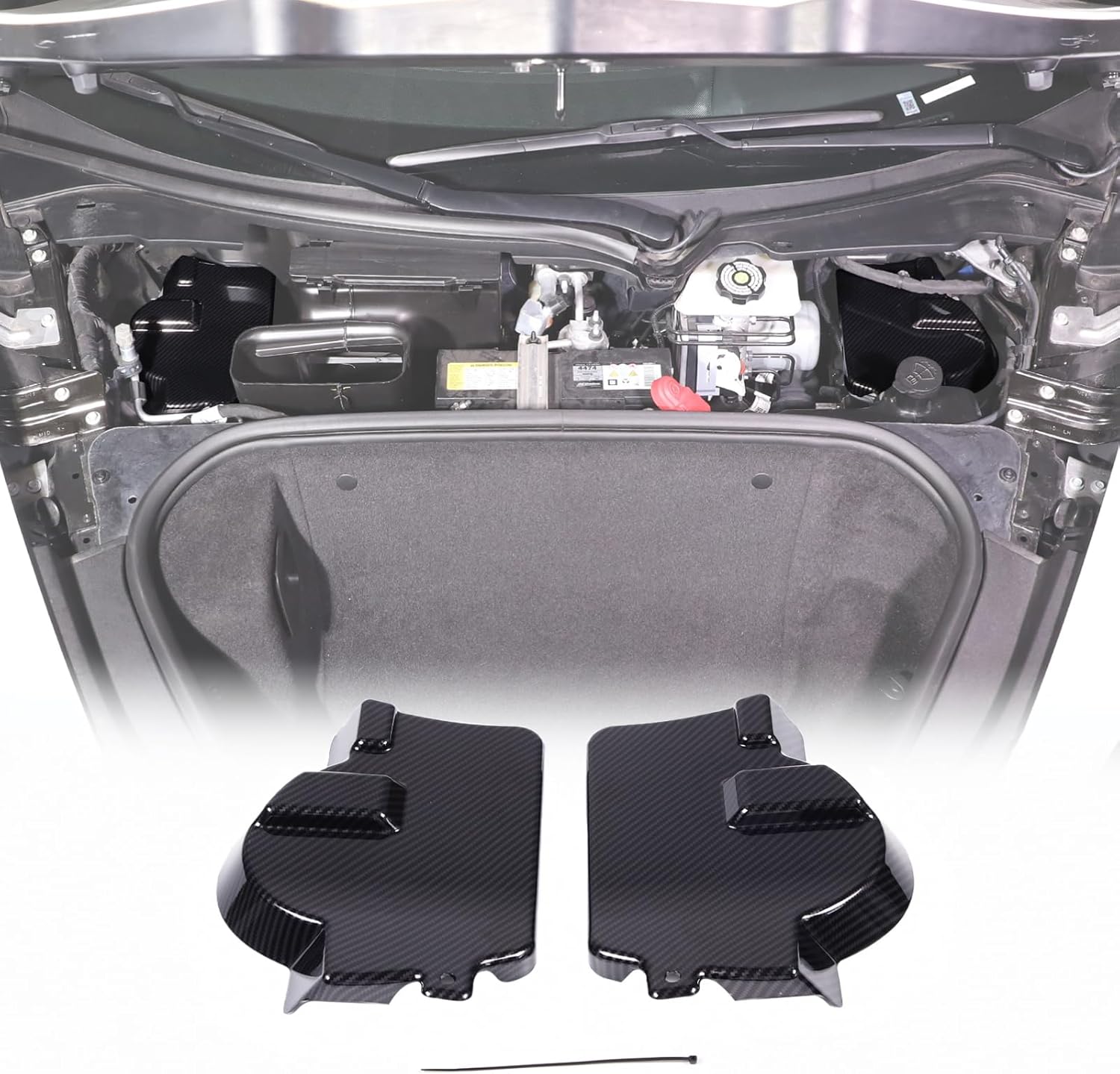 Front Strut Shock Tower Cover Compatible with Chevrolet Corvette C8 2020-2023, ABS Plastic Engine Bay Shock Protection Panel Cover Trim, 2pcs C8 Accessories(carbon fiber pattern)