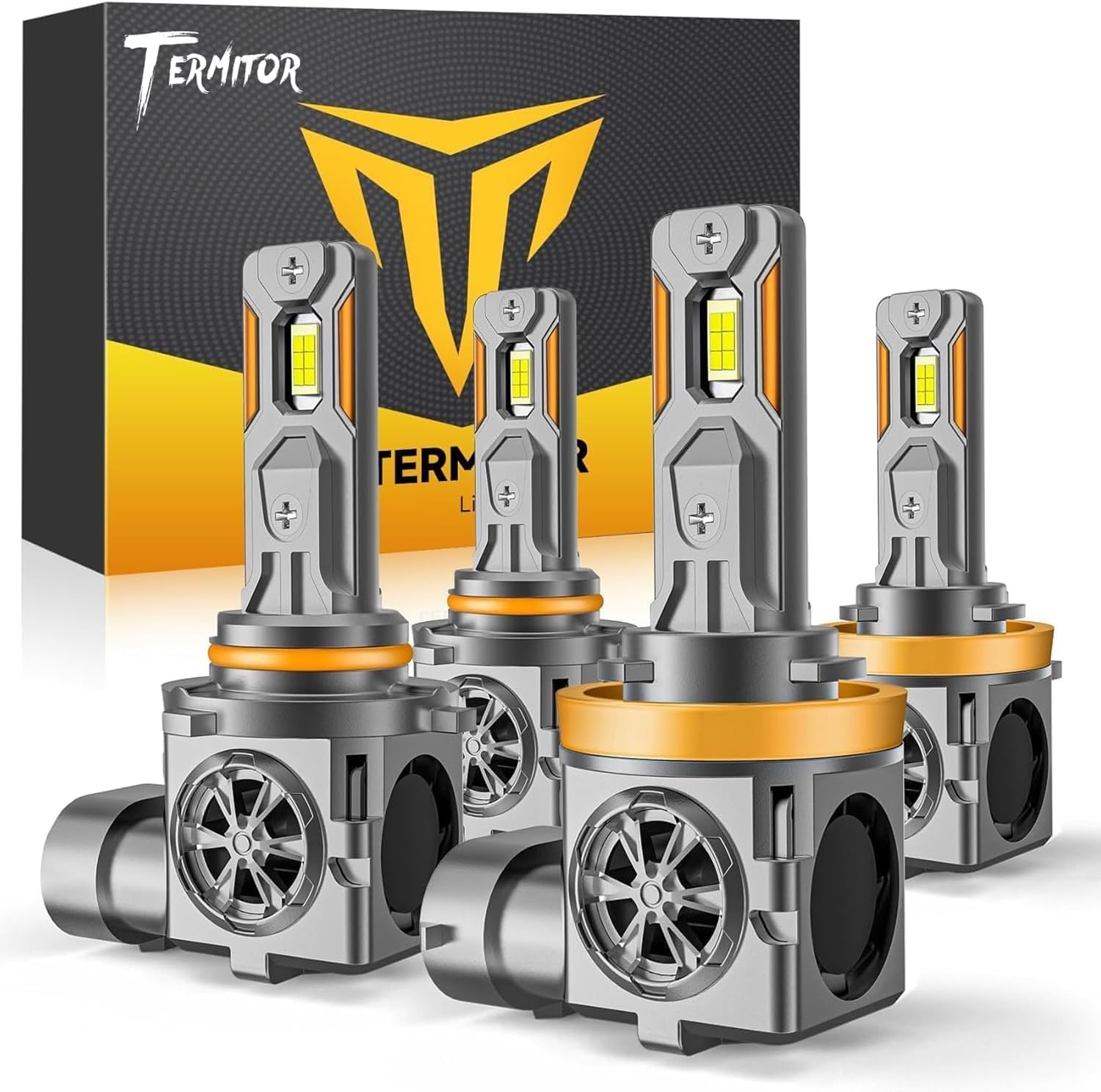 Termitor H11/H8/H9 & 9005/HB3 Bulbs Combo, 120,000LM Brightness, 1:1 Mini Size 6500K Cool White IP68 Waterproof Automotive Replacement Combo 9005 H11 Fog Lights, Quick Installation, Pack of 4