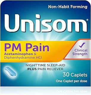 Unisom PM Pain Nighttime Sleep-aid + Pain Reliever, Acetaminophen & Diphenhydramine HCI, 30 Caplets, 50mg