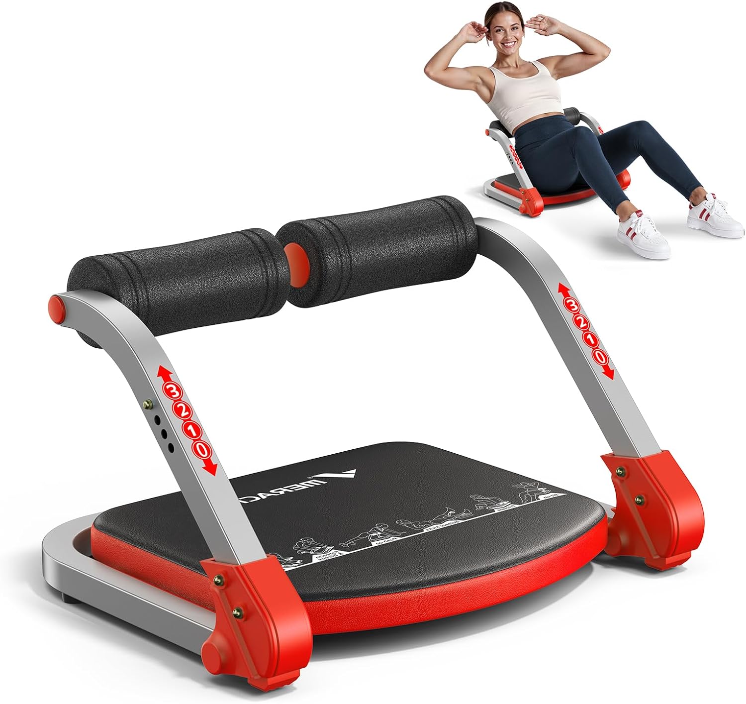 MERACH Ab Machine for Home Gym, Adjustable Ab Trainer with 3 Resistance Levels, Sit Up Exercise Equipment for Core Workout, Automatic Rebound Ab Crunch Machine, Ab Workout Equipment for Stomach