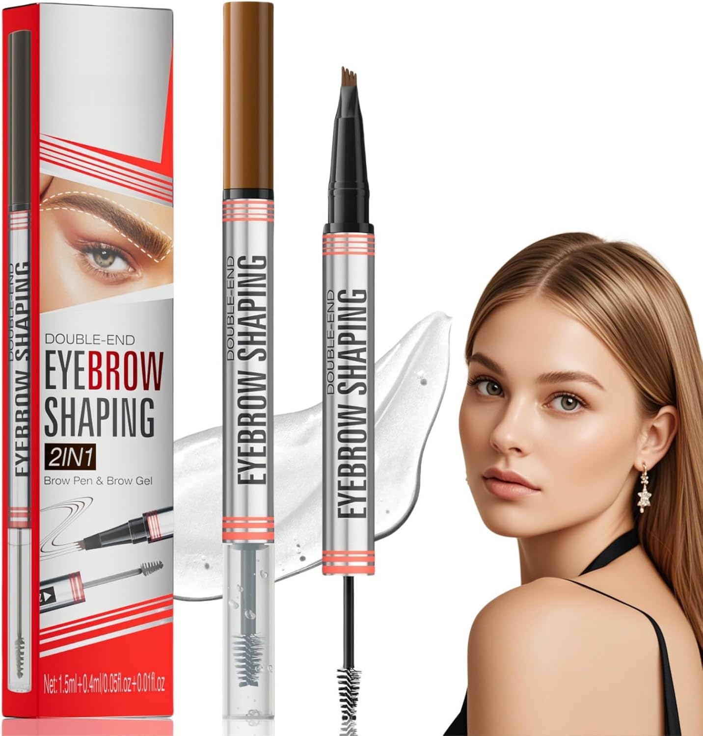 2-in-1 Brow Pen and Sealing Brow Gel,Eyebrow Pencil with Eyebrow Gel,2 in 1 Brow Pen and Gel with 4 Micro-Fork Tip,Natural and Lasting Effect,Convenient to Use,Natural Ingredients(Light Brown)