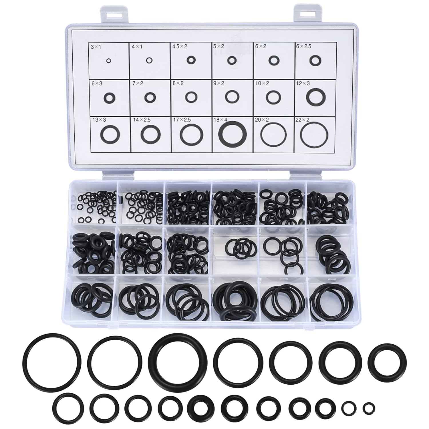 300 Pcs Rubber O-Rings Assortment Kit, 18 Sizes Nitrile Rubber O Rings Sealing Kits, for Plumbing, Faucet Tap, Automotive Repair, Mechanic, Air or Gas Connections