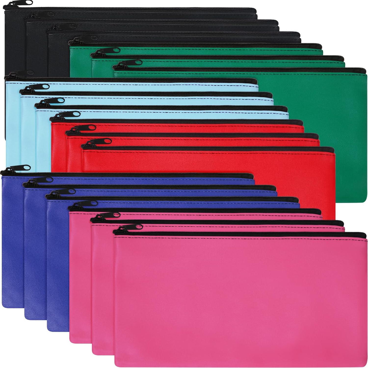 18 Pcs Money Bank Bag with Zipper for Cash 11 x 6 Inch Security Bank Deposit Bag Leatherette Money Cash Coin Check Wallet Pouch(Multi Color)