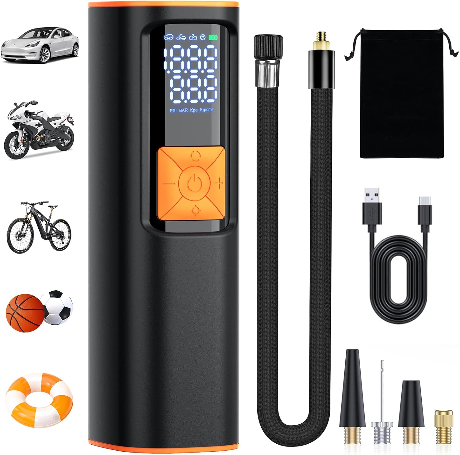 GarageRock Cordless Tyre Inflator Portable Air Compressor Car Tyre Pump, 150psi Mini Air Compressor, Rechargeable, Digital Screen, LED Light, Auto Pump For Car & Bikes & Motorcycle Tyres, Balls, Black