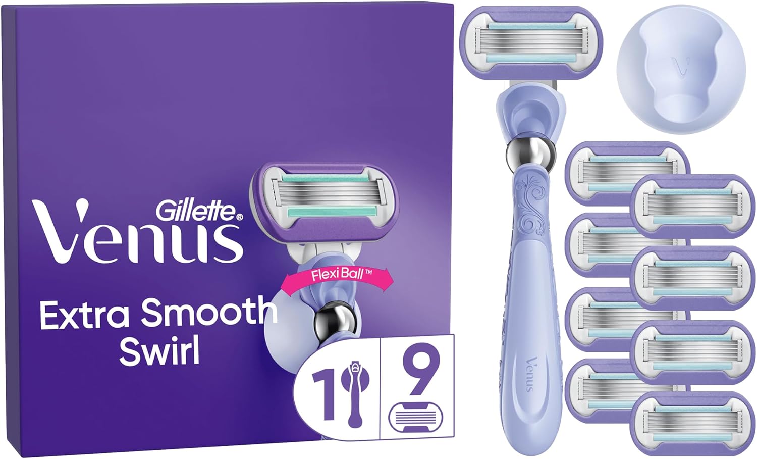 Gillette Venus Extra Smooth Swirl Women's Razor- 9 Blades, 5 durable blades to deliver an extra smooth shave that lasts