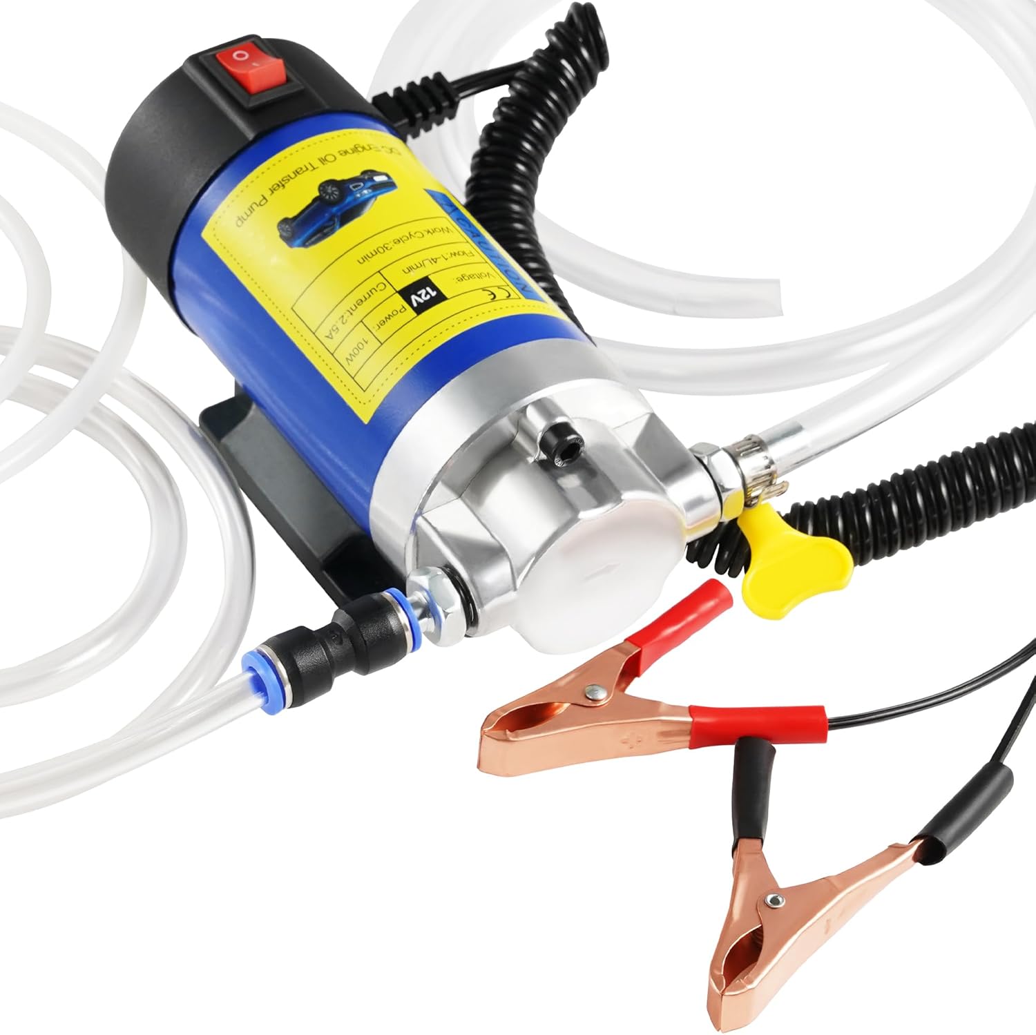 Oil Extractor Pump 12V 100W, Engine Oil Pump for Oil Change, Fluid Transfer Pump for Engine Oil, Gear Oil, Transmission Fluid Change, Self-Priming Electric Fluid Transfer Pump for Car, Mower