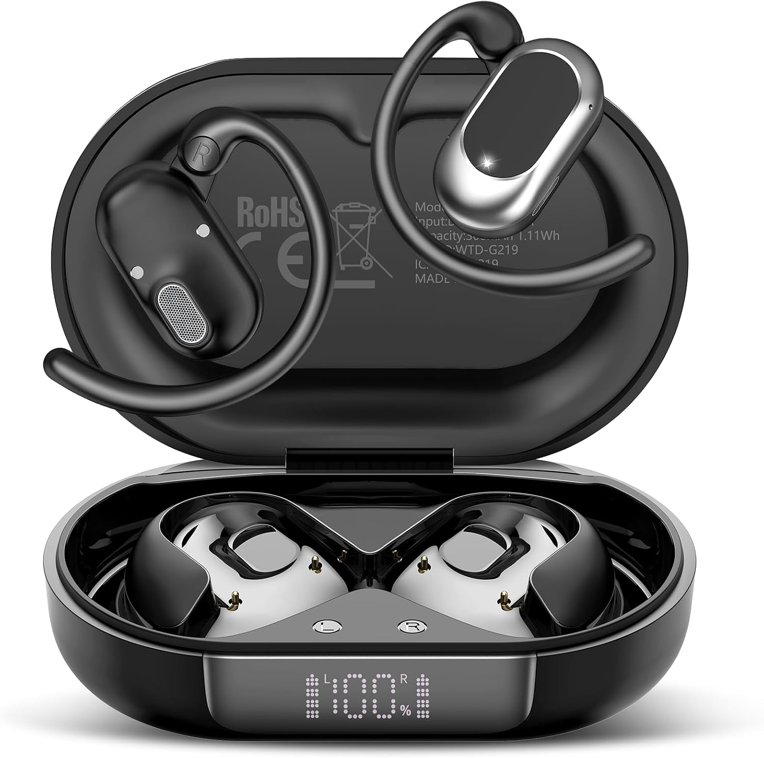 STECEi Open Ear Headphones, Bluetooth 5.4 Wireless Earbuds with Adjustable Ear Hooks, Powerful Sound, Air Conduction Earbuds with Mic, 36H playtime, Ultra-Comfort, IPX7 Waterproof Sports Earphones