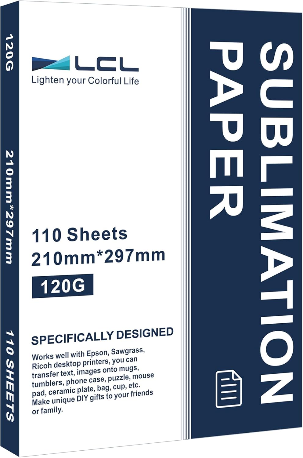 LCL Sublimation Paper A4, 210x297mm, 120gsm (110 Sheets), Compatible with EPSON, SAWGRASS, RICOH, Brother Sublimation Printers