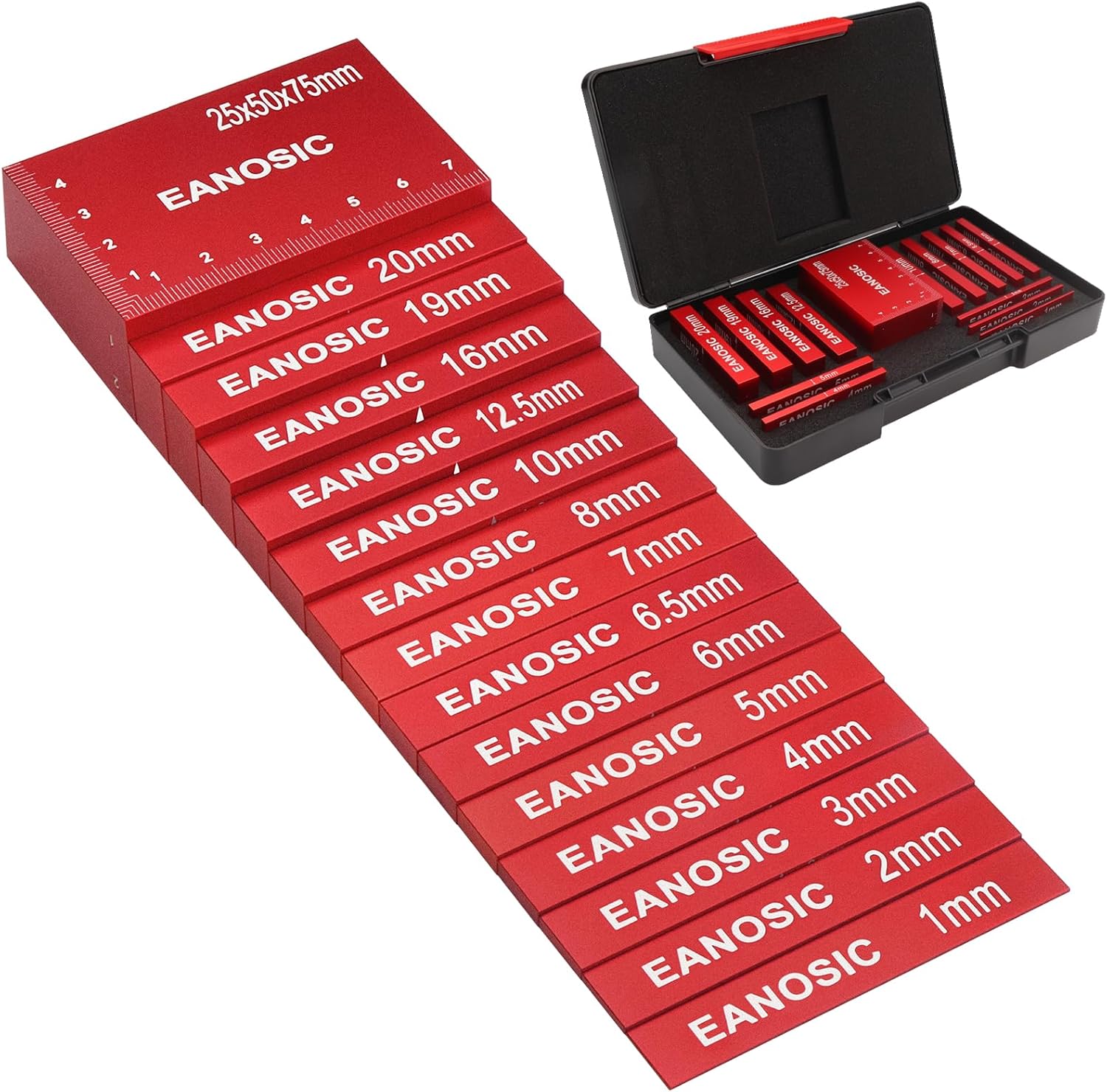 Metric Setup Blocks Height Gauge Set, 15pcs Precision Aluminum Setup Bars Guage Block Set for Router and Table Saw Accessories Woodworking Set Up, Bars Include Laser Engraved Size Markings