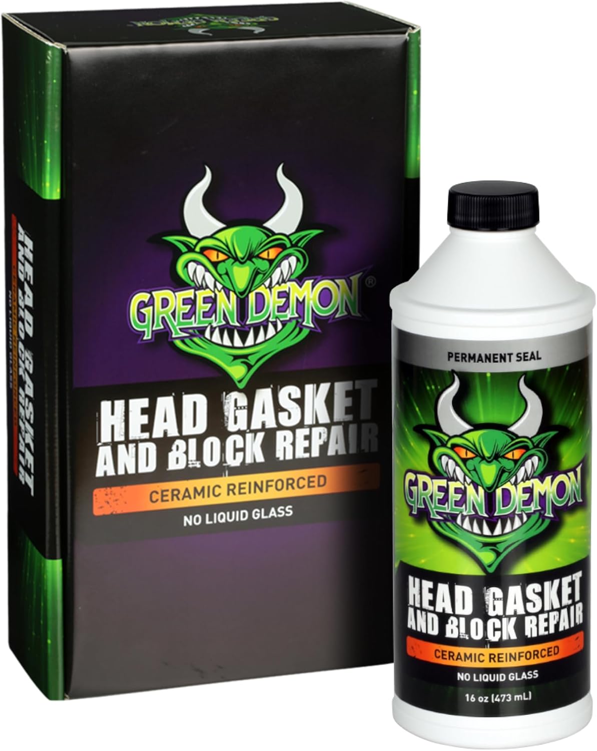 GREEN DEMON Head Gasket and Block Repair | Ceramic Reinforced Head Gasket Sealer | Advanced Coolant Leak DIY Permanent Repair | Engine/Cylinder Sealant | for Cars, SUVs, Trucks | 16oz