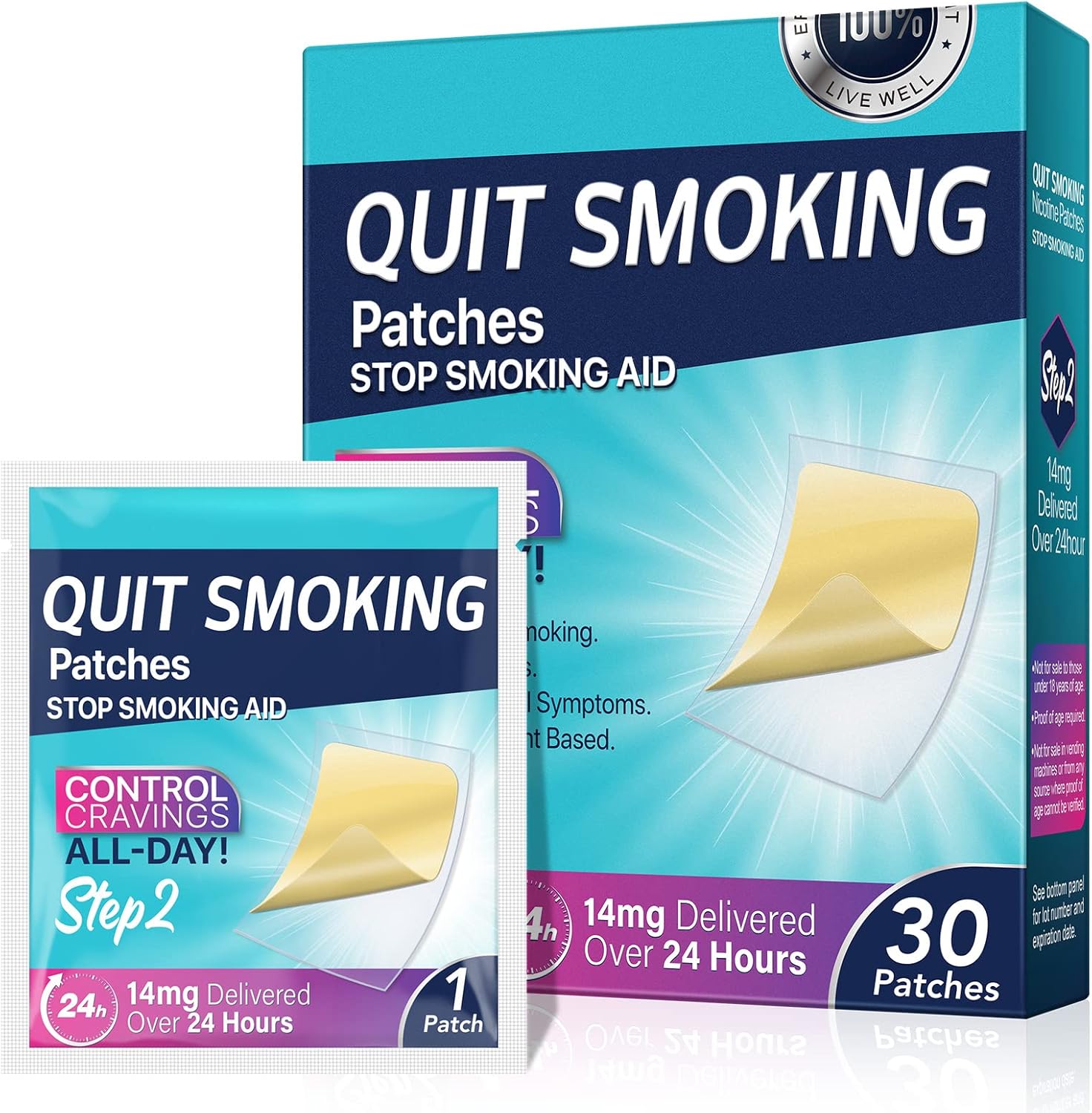 Quit Smoking Patches,14 mg Step 2 Smoking Patches, Step Patches to Quit Smoking, Smoking Aid to Help Quit Smoking 30 Patches