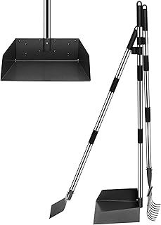 Niubya Pooper Scooper for Dogs, Metal Poop Scooper Tray Spade and Rake Set, Poop Scoop with Adjustable Long Handle, Dog Pooper Scooper for Pet Waste Removal