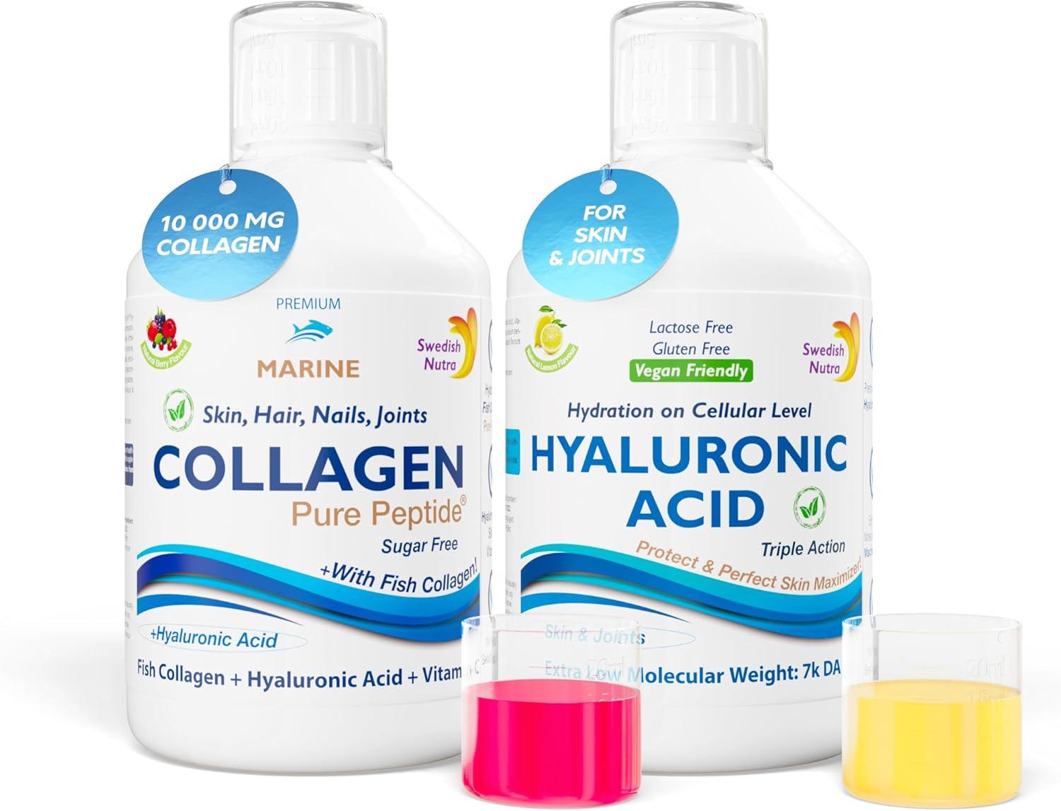 Swedish Nutra - Marine Collagen 10000 mg & Hyaluronic Acid I Sugar-Free I Great for Hair, Skin and Nails & 100% Natural Flavour