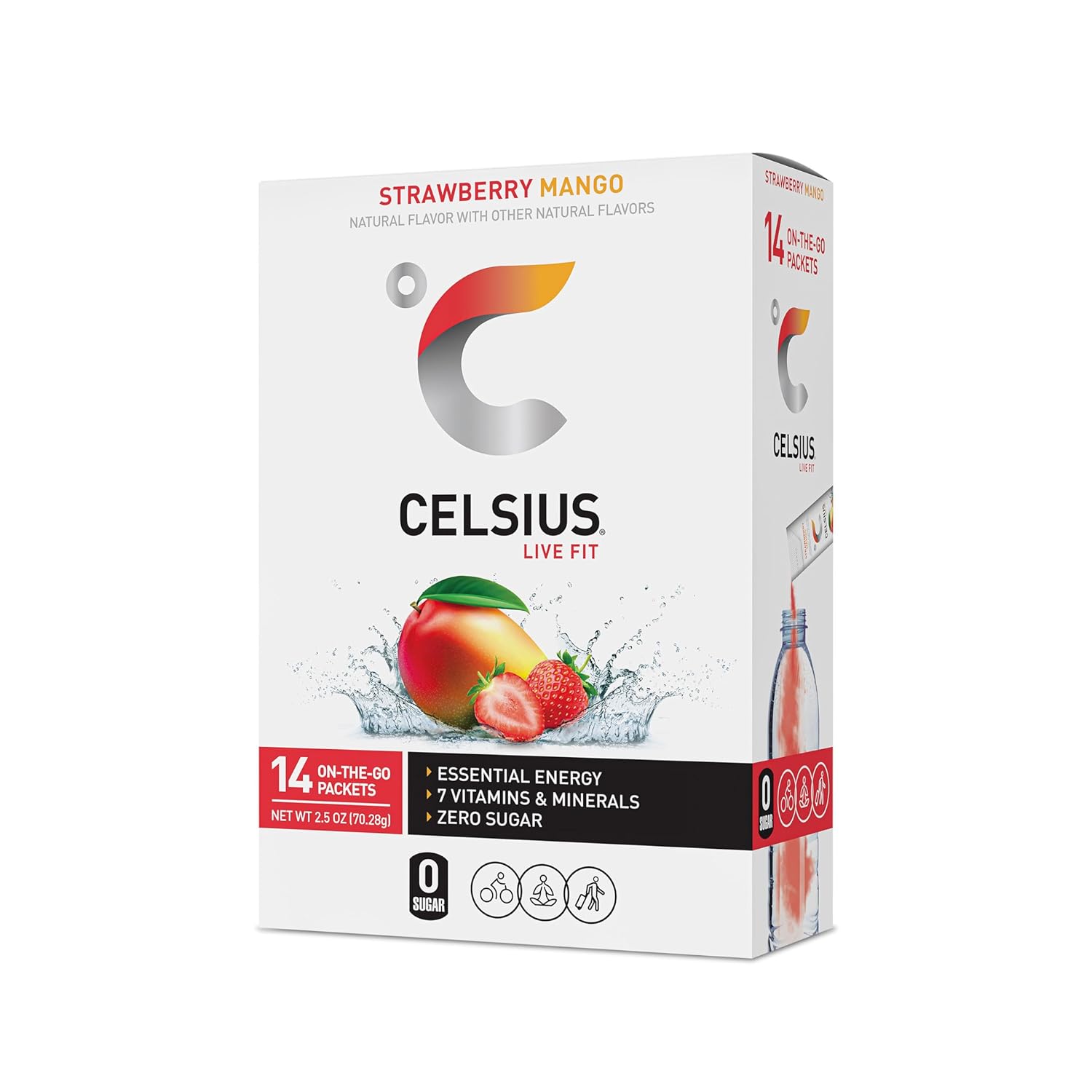 CELSIUS On The Go Strawberry Mango, Sugar Free Energy Drink Mix (14 Sticks per Pack)