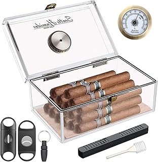 Scotte Acrylic Cigar Humidor Jar/case/Box with Humidifier and Hygrometer,humidor Can Hold About 20 Cigars Including Cigar Cutters and Cigar Punch (Clear-1)