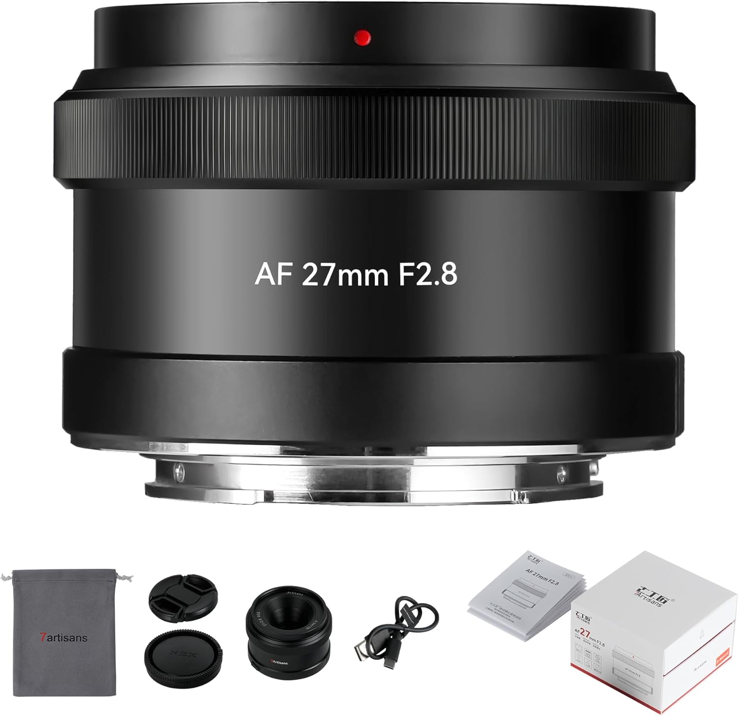 7artisans AutoFocus 27mm F2.8 APS-C Frame Lens,F2.8 Large Aperture,Support Automatic/Manual Aperture and Face/Eye Recognition, Compatible for Sony FS5/FS7/FS7M2/FS5M2K/A3000/A5000/A6000(Black)