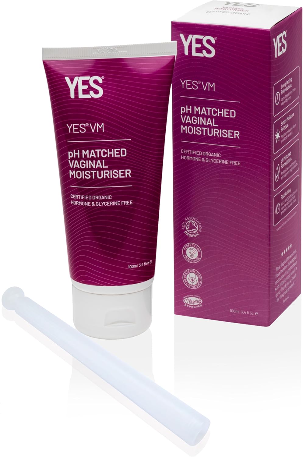 YES VM Organic Vaginal Moisturising Gel 100ml + Applicator [Bundle with Vaginal Cream/Gel Applicator by RUSI Health] (1 Pack-1 of Each)