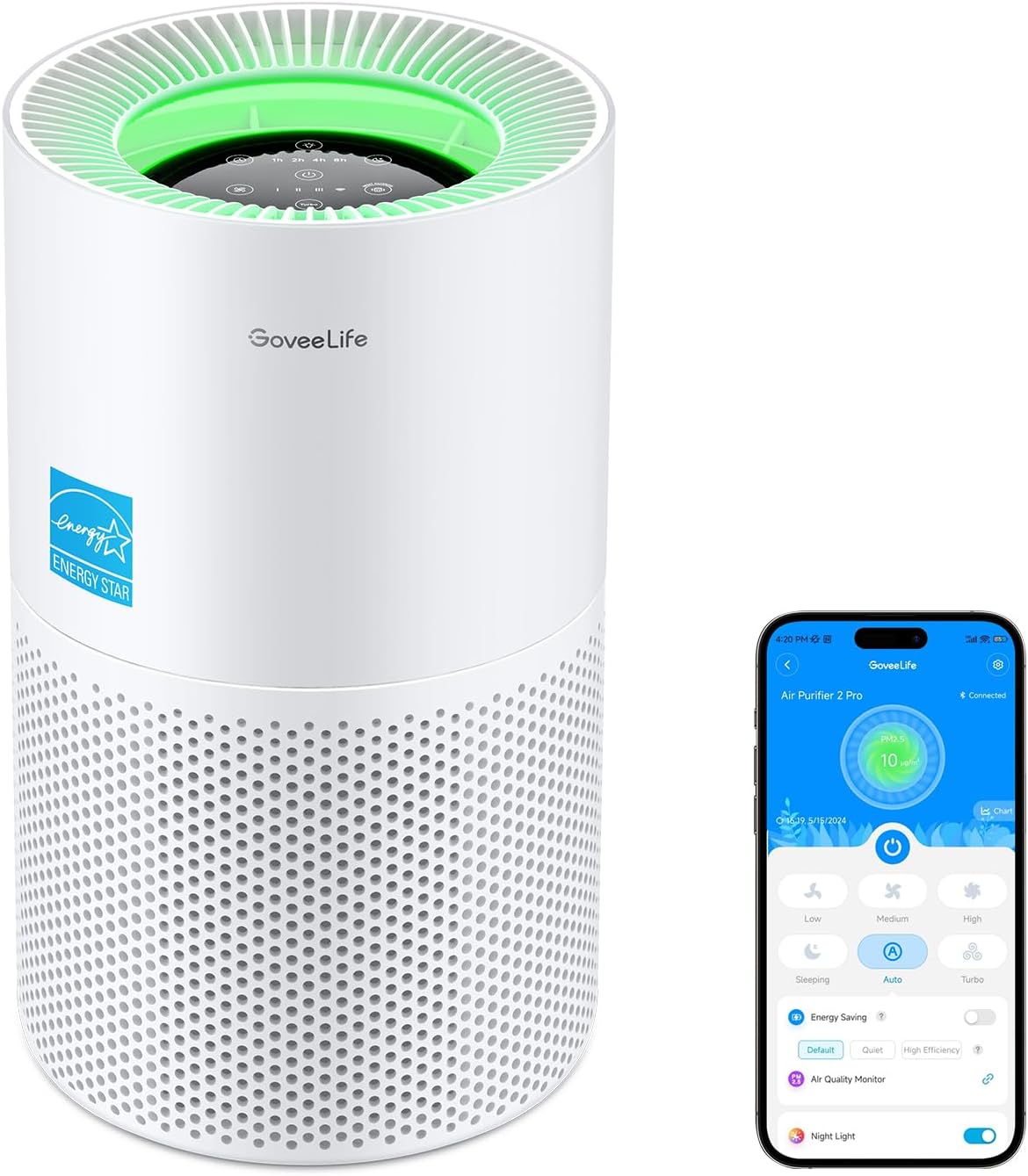 GoveeLife Air Purifiers for Home, Smart Air Purifier for Large Rooms with App & Alexa Control, Detachable Pre-filter, Covers up to 1162ft², Sleep Mode for Pet Hair, Pollen, Dust and Smoke