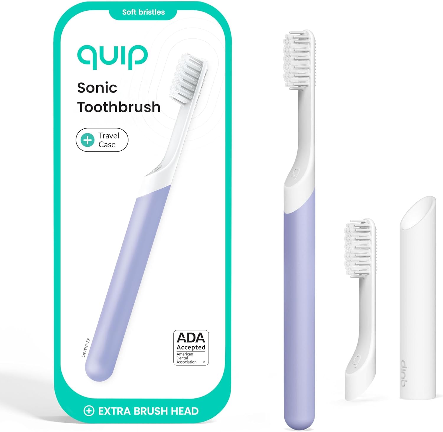 quip Sonic Toothbrush for Adults with Timer - Includes Extra Brush Head and Travel Cover Mount - Electric, Soft Bristle Refill Head, Plastic Handle, 3 Month Battery Life - Travel Toothbrush - Lavender