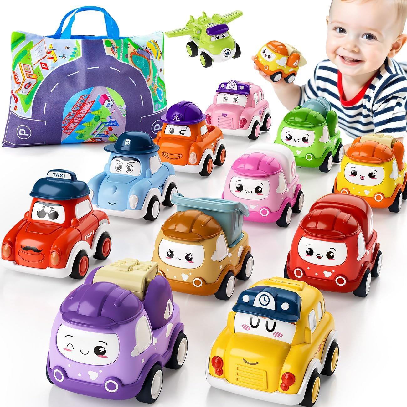 SYHLN Toys for Boys Gifts,12 Pcs Baby Boy Car Toys Pull Back Cars, Easter Gift for Children Age 3+, Birthday Gift