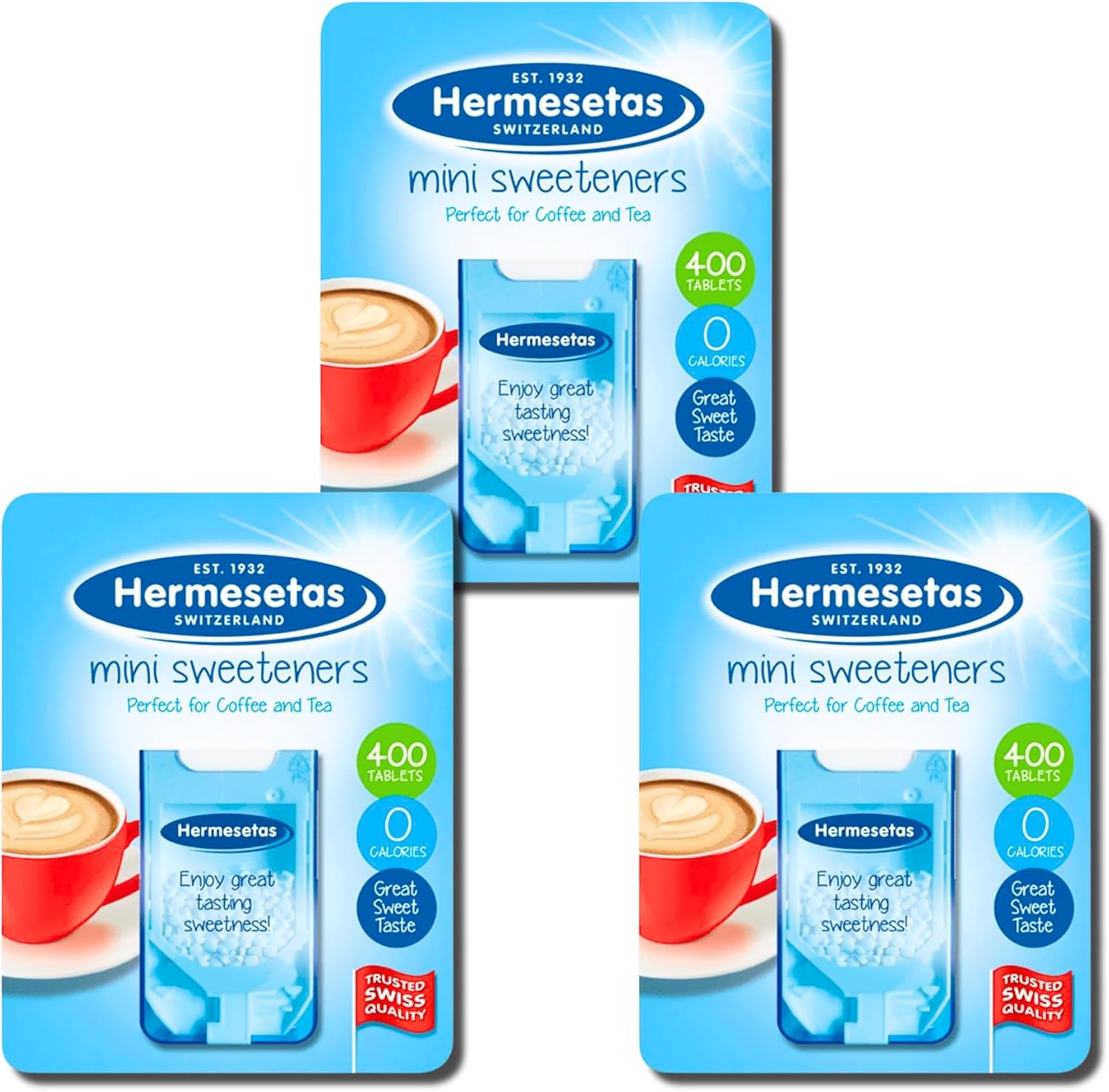 Hermesetas Mini Sweeteners 1200 Tablets – Zero Calorie, Aspartame Free – 3 x 400 Pack