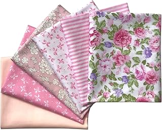 6Pcs 18x22 inches Cotton Fabric Cute Random Pink Color Fat Quarter Bundles Patchwork Printed Patterns Sewing Patchwork Precut Fabric for DIY Artcraft