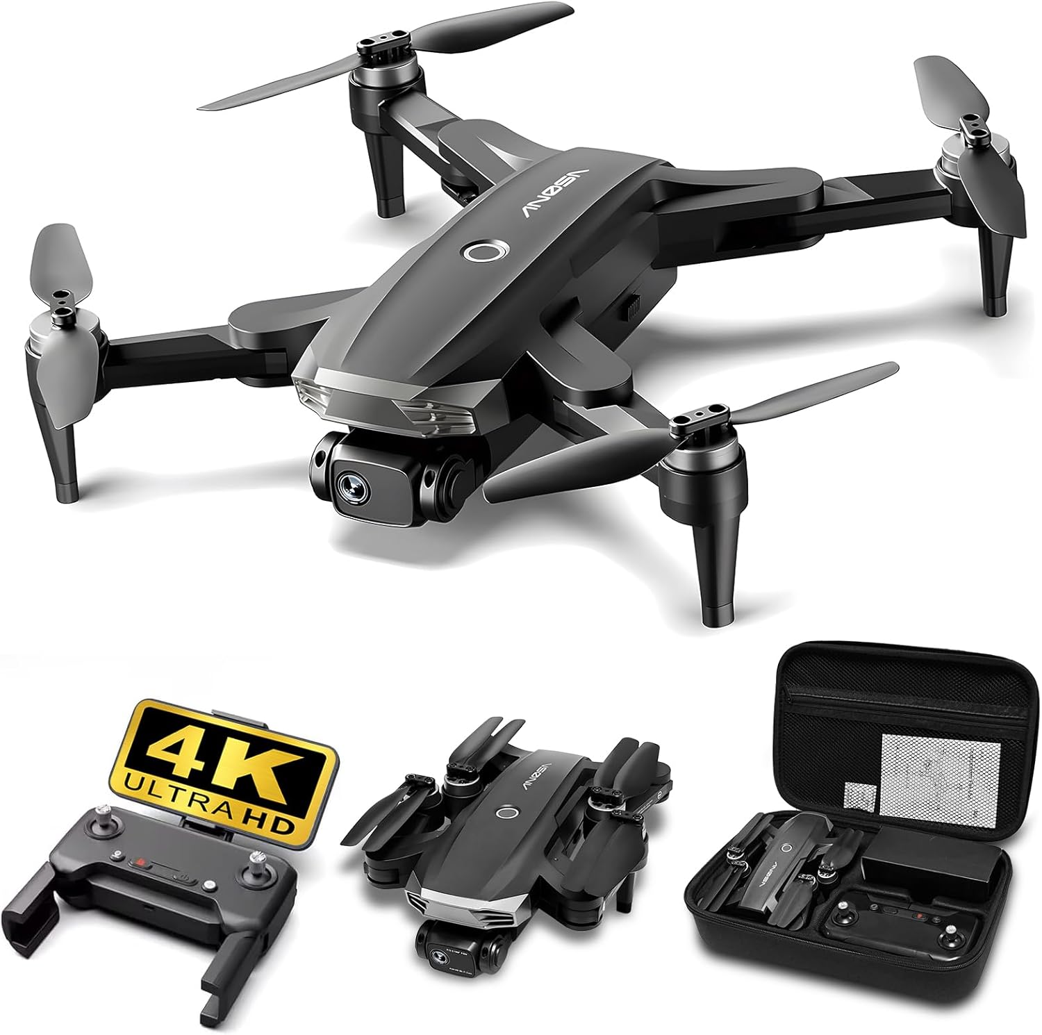 Drones with Camera for adults 4K - Toys Gifts for Kids, Adults, Beginner - RC Quadcopter WiFi FPV Live Video, Foldable, Carrying Case, Adjustable Lens, One Key Take Off/Land, Brushless Motor