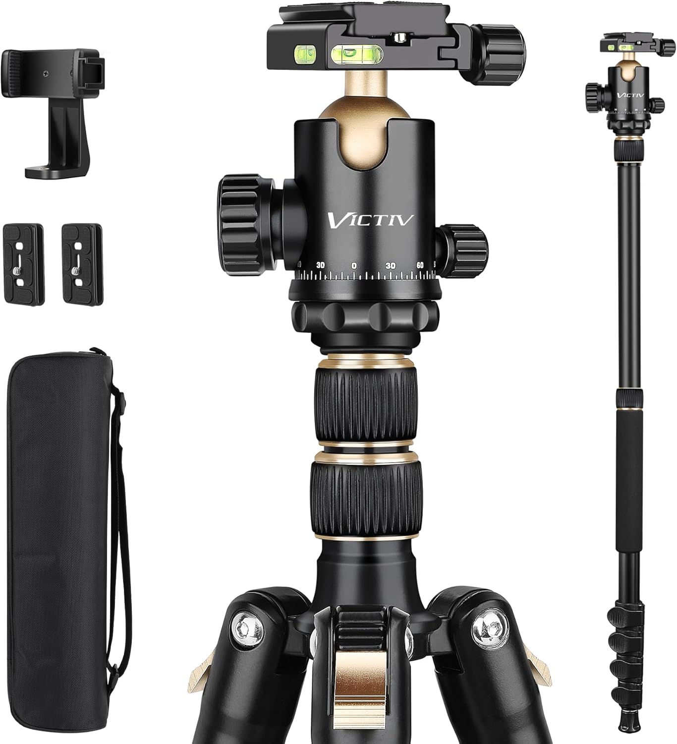 Tripod for Camera, Professional DSLR Tripod for Photography, Tall Camera Tripod Stand, Lightweight Heavy Duty Tripod for Spotting Scopes, Telescope and Binoculars, Compact Complete Tripod Units