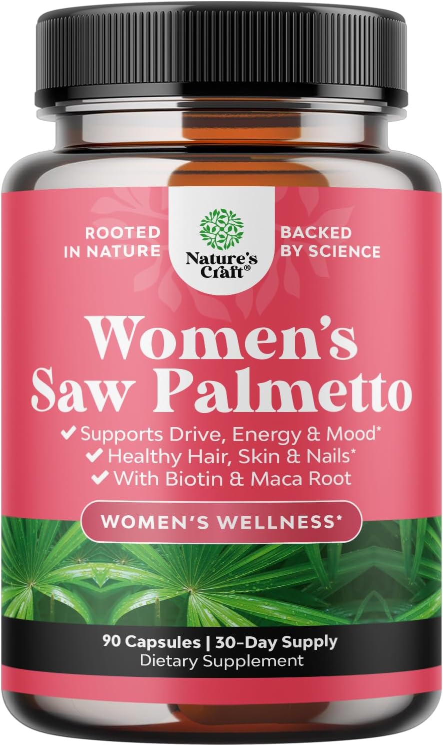 Extra Strength Saw Palmetto for Women 500mg - DHT Blocker for Women 30-Day Supply - Hair Vitamins for Hair Loss Supplement - Pure Saw Palmetto Extract Capsules with Maca Root & Biotin - 90 Capsules