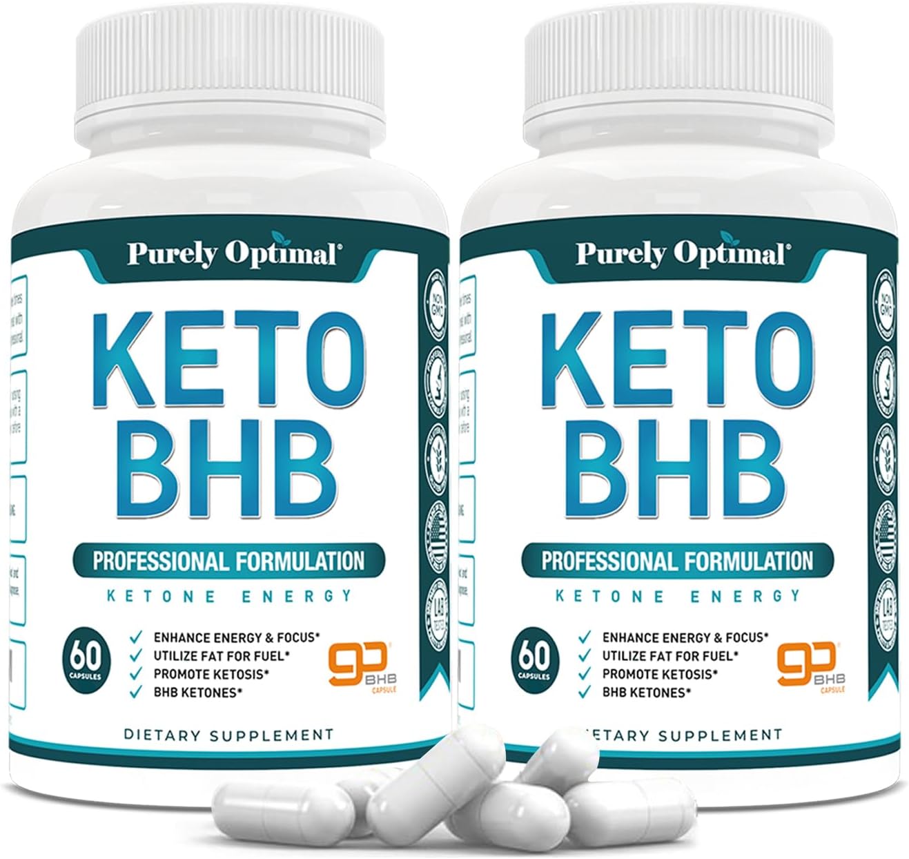 Purely Optimal Keto BHB Capsules – Exogenous Ketone Pills for Ketosis Support, Sustained Energy, Focus & Metabolism – for Women & Men, 120 Capsules