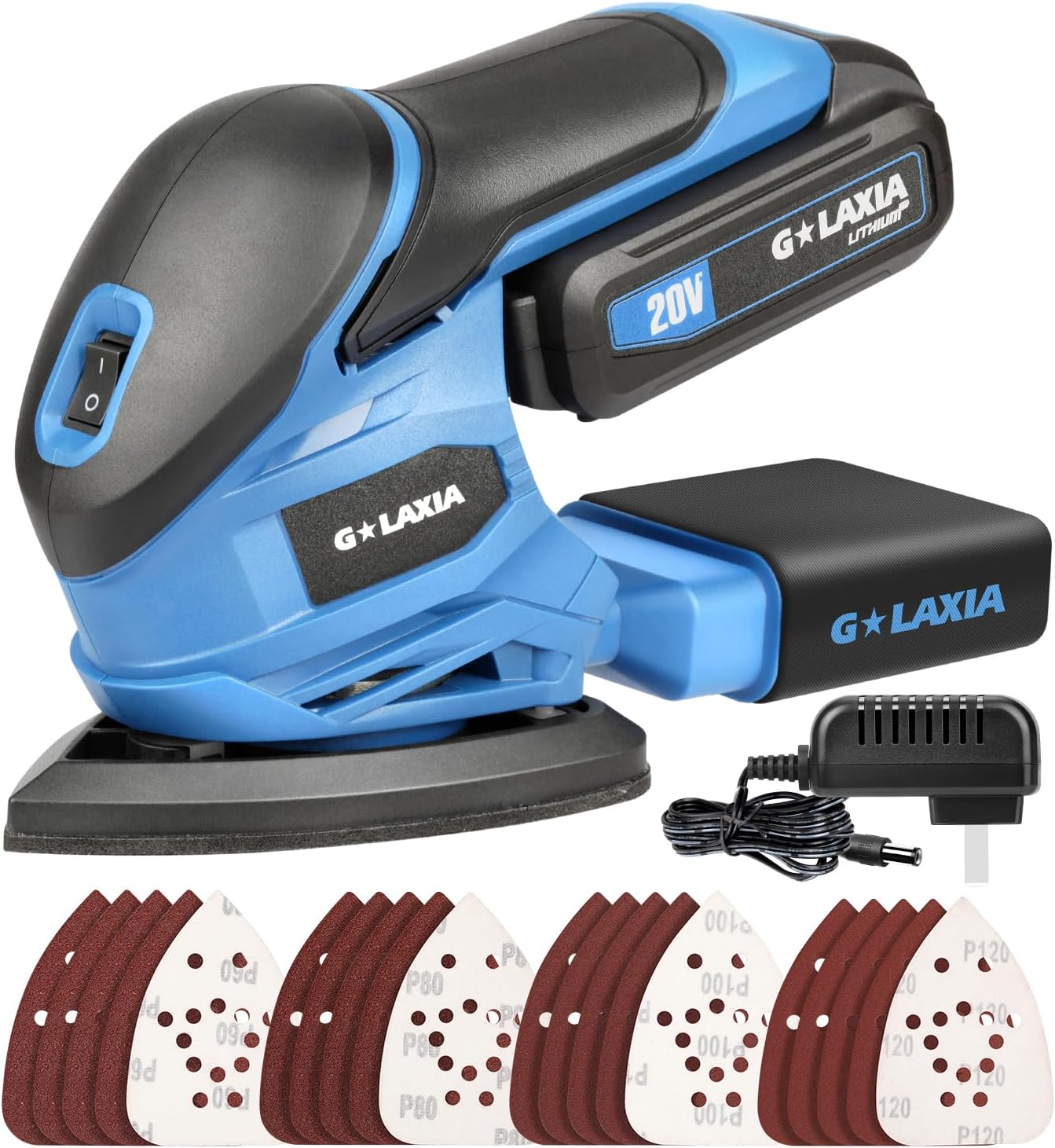 Detail Sander, 20V Cordless Sander with 20Pcs Sandpapers, 12000 OPM Hand Held Sanders with Dust Bag for Tight Spaces Sanding in Home Decoration, Battery and Charger Included