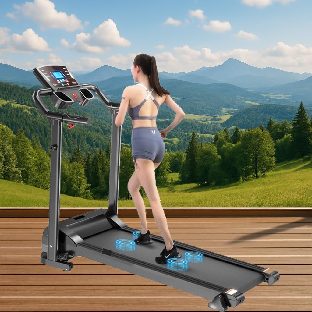 XEO HOME Treadmills for Home Foldable Running Treadmill Electric Machine for Gym Home Office Indoor Space Saving Walking & Jogging Cardio Fitness Workout LCD display Pad Mobile Water Bottle Holder