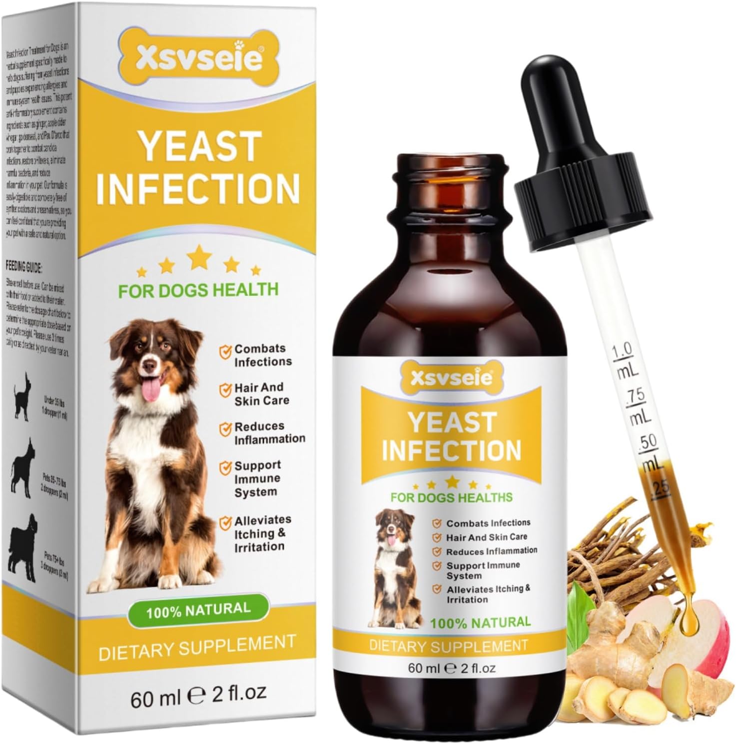 CLFJLXYX Natural Yeast Infection Treatment for Dogs,Dog Ear Infection Relief,Itchy Dog Skin Relief, Reduces Inflammation & Boosts Immunity,100% Herbal Formula with Bacon Flavor - 2 fl oz (60mL)