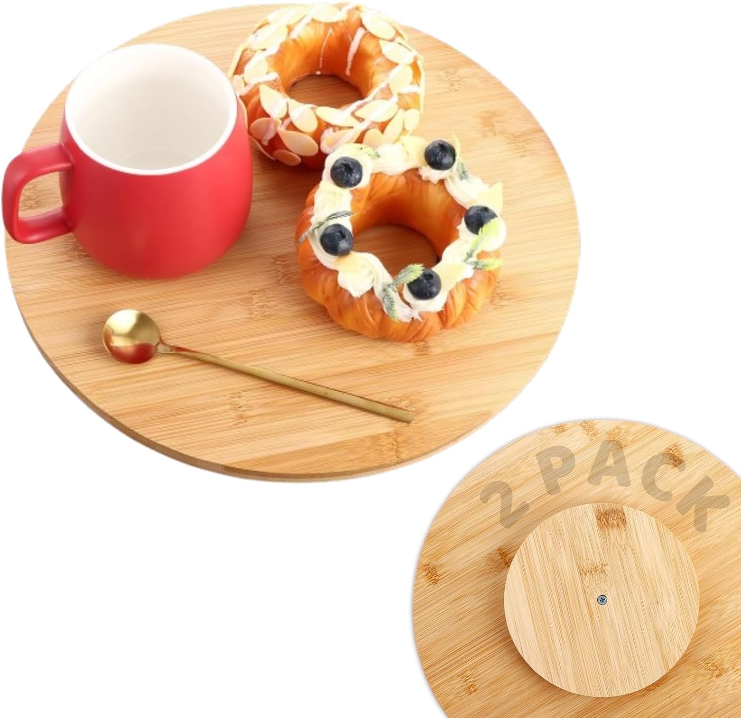 LDHHYH 2 Pack Lazy Susan Turntable, 30CM Wooden Lazy Susan, Wooden Rotating Serving Plate for Kitchen, Dining and Storage Organizer, 30x30x3cm