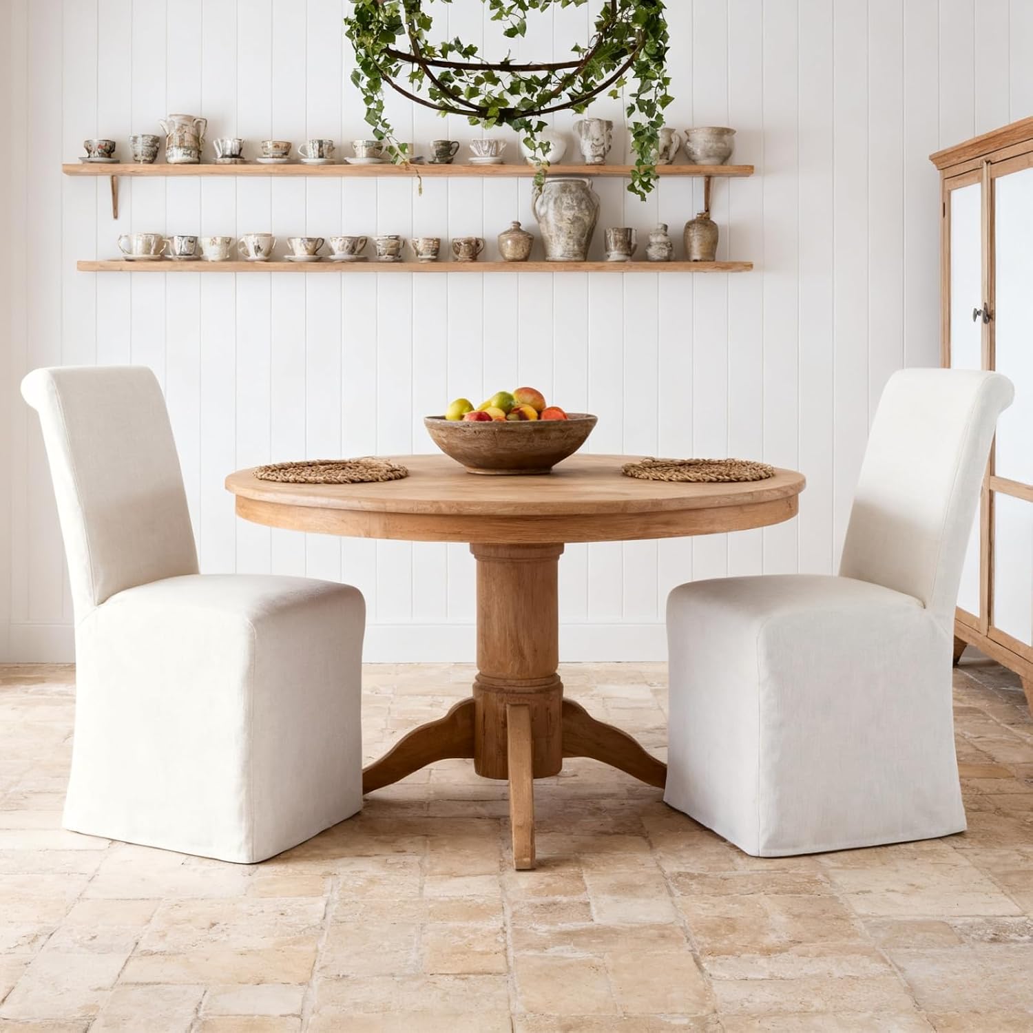 chairus Slipcovered Parsons Dining Chairs Set of 2, Upholstered Dining Room Chairs with Washable Linen Cover & High Back, Modern Farmhouse Wooden Side Kitchen Chairs, Cream White
