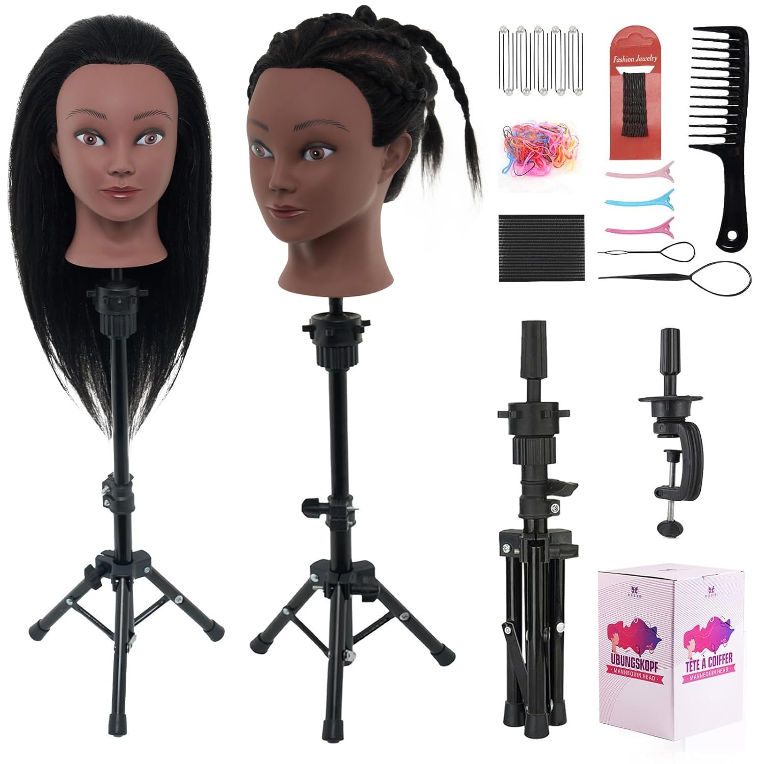 18" 100% Mannequin Head Real Human Hair with Stand for Braiding