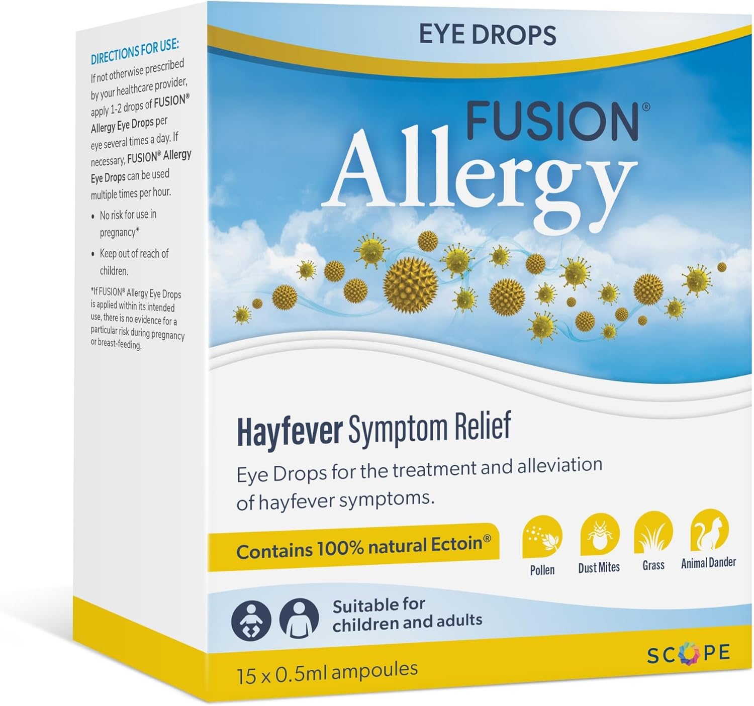 Fusion Allergy Eye Drops with 100% Natural Ectoin - Fast Acting Treatment for Hay Fever Symptoms and Dry, Irritated Eyes (15 x 0.5ml doses)
