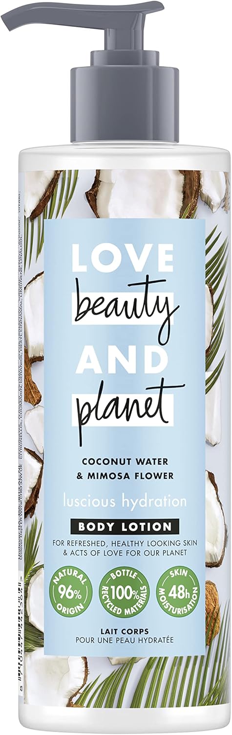 Love Beauty And Planet Coconut Water and Mimosa Flower Vegan Body Lotion, Luscious Hydration for Dry Skin 400ml