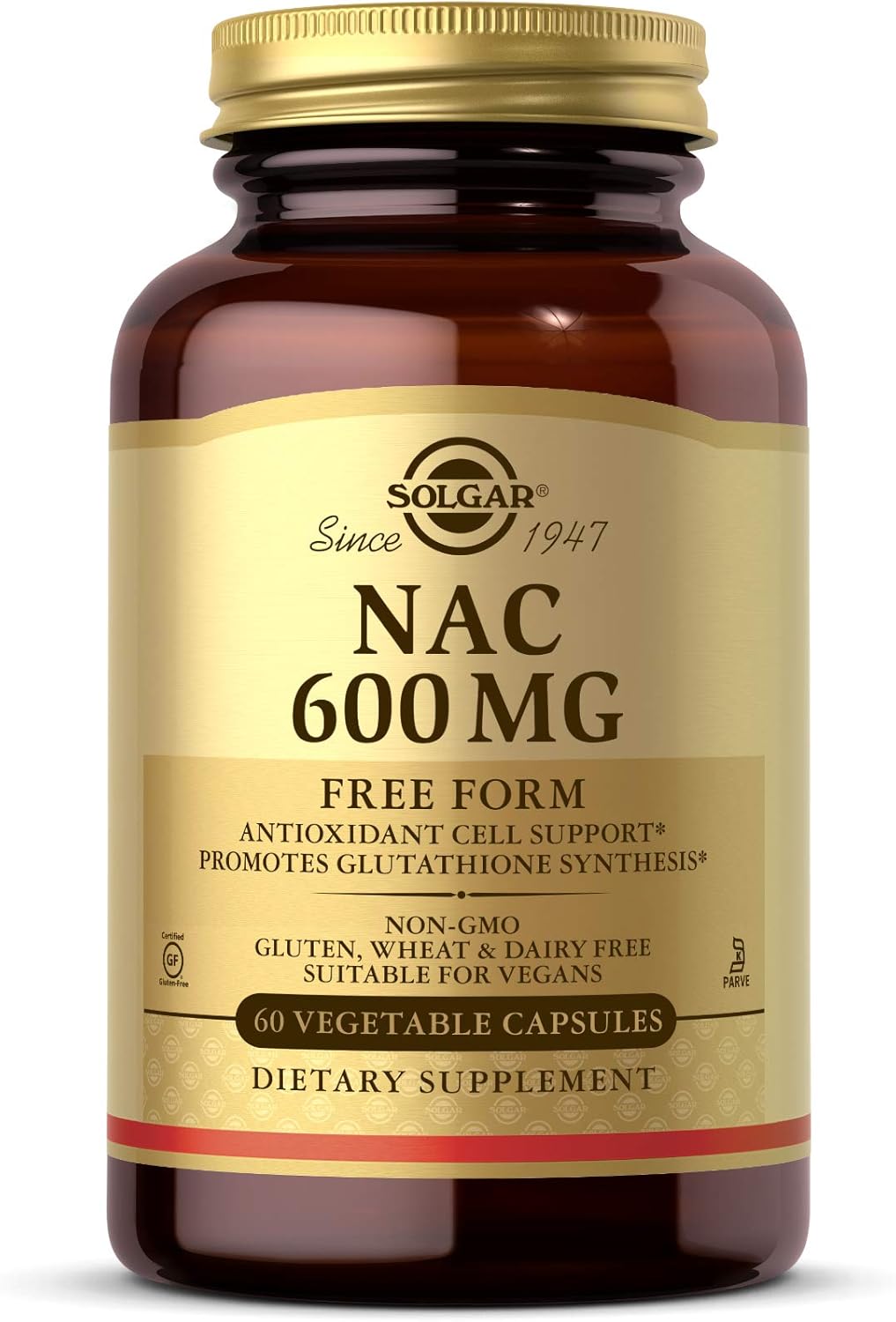 Solgar NAC (N-Acetyl-L-Cysteine) 600 mg Vegetable Capsules - Pack of 60 - Healthy Skin, Hair and Nails - Vegan