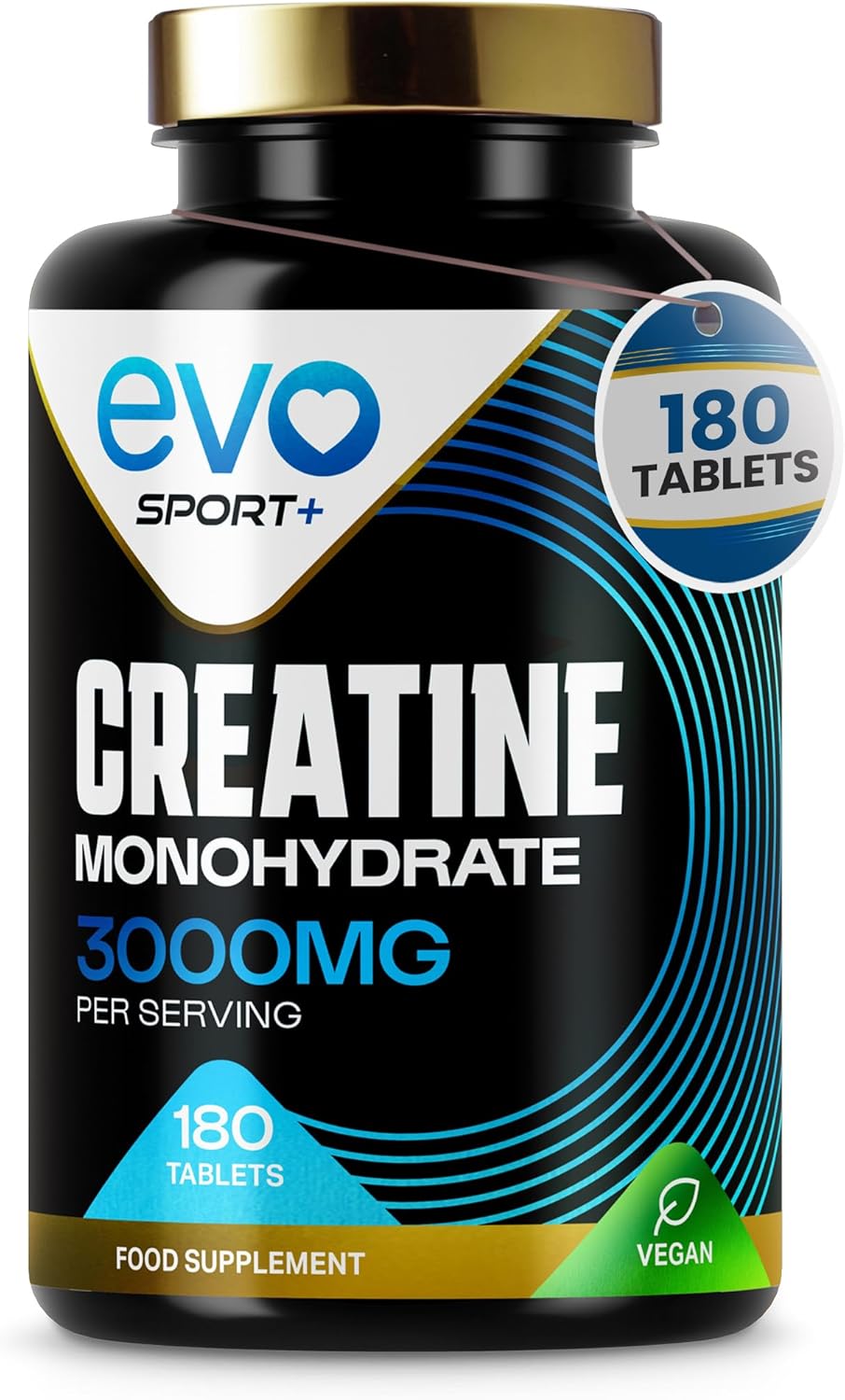 EVO NUTRITION Creatine Monohydrate Tablets 3000mg - 180 Creatine Tablets | Unflavoured Gym Supplement & Powder Alternative for Men & Women | Muscle Mass & Exercise Recovery | Vegan, Keto & Made in UK