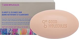 Good Molecules Clarify and Cleanse Bar - Soap-Free Bar with Salicylic Acid BHA, Tea Tree, Kaolin Clay to Hydrate - Skincare for Face and Body