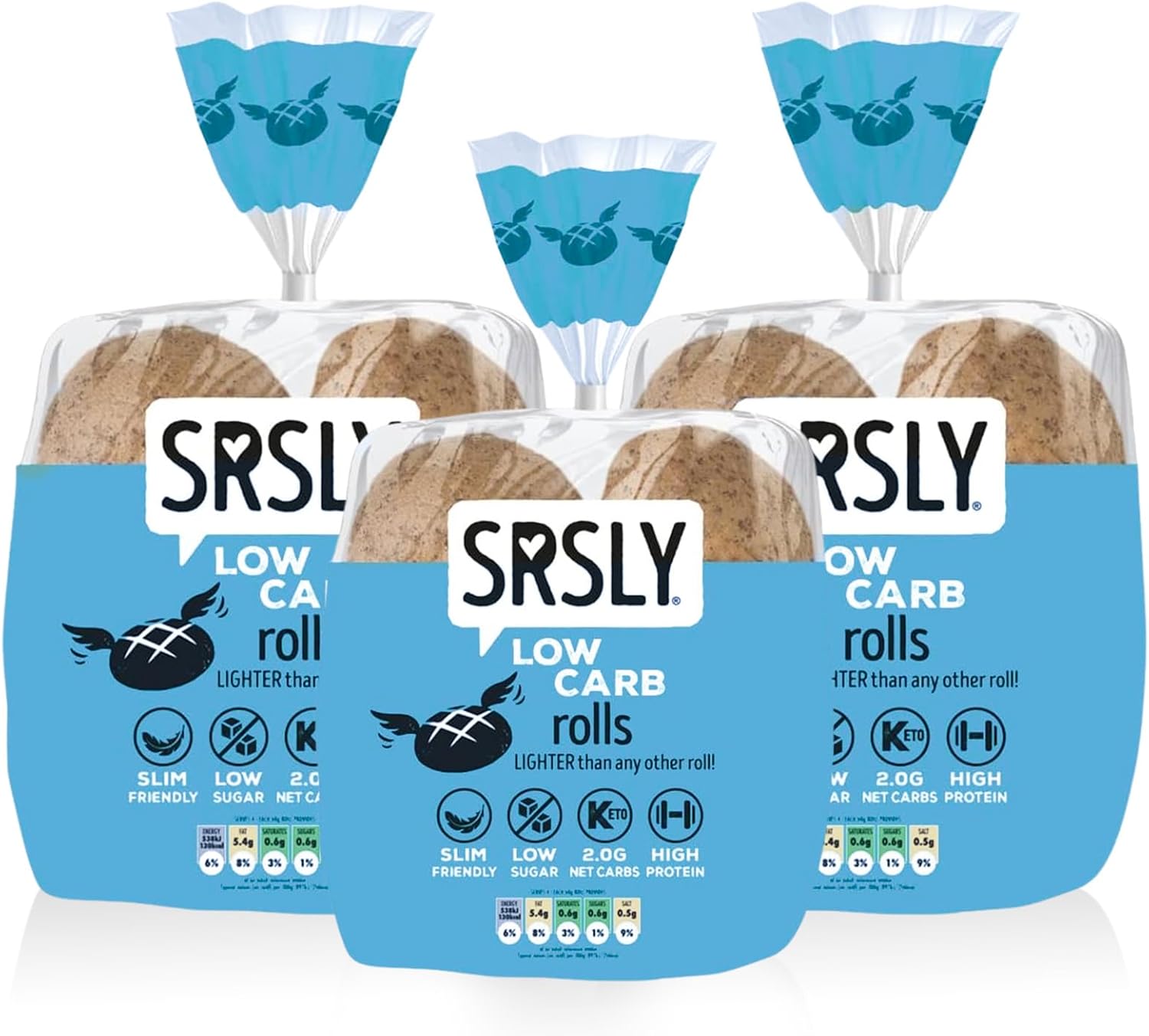 SRSLY Low Carb Keto Bread Rolls x 12-2g Carbs, 130 Kcals, 13g Protein - Freshly Baked Light & Fluffy Texture - Sugarwise Certified High Protein Lower Calorie Bread