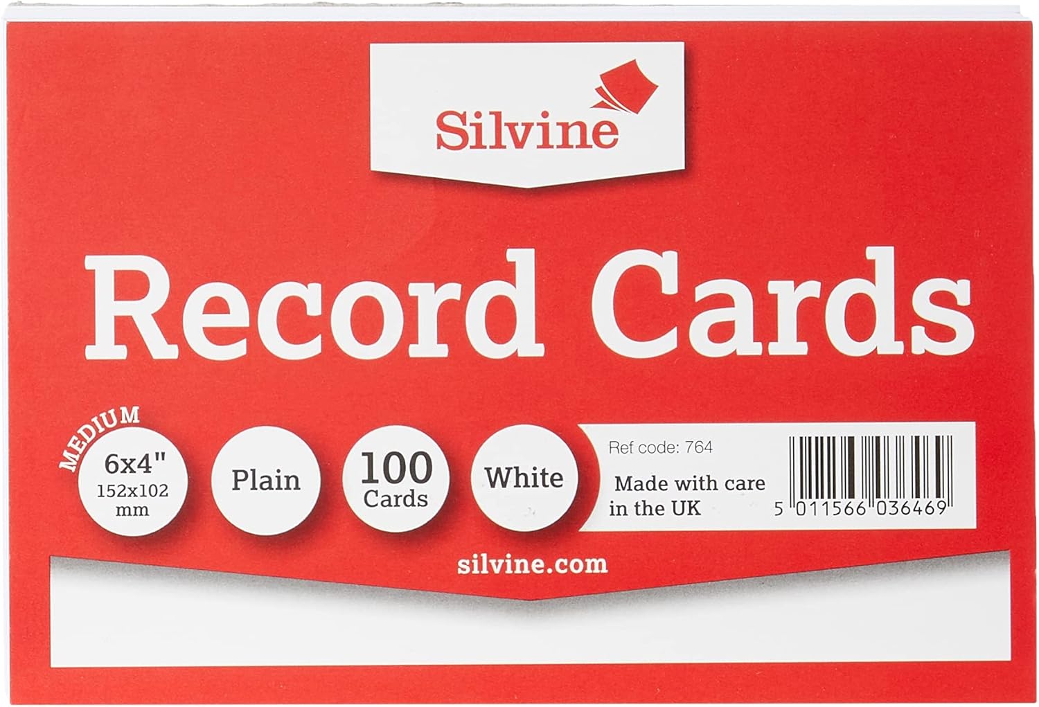 Silvine Record Cards 152x102 mm Plain Pack of 100 - Color: White
