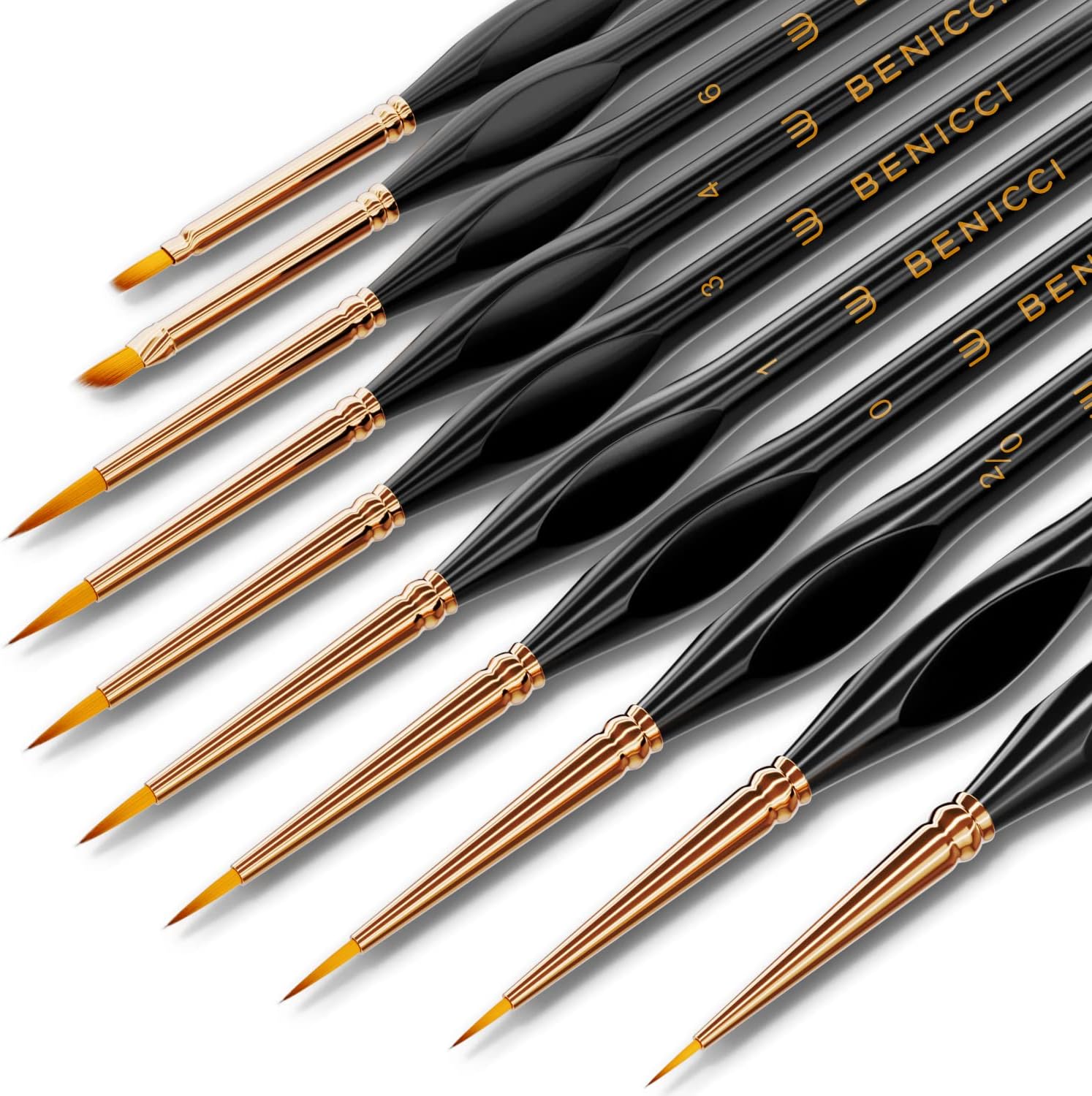 Professional Detail Paint Brush Set of 10 - Fine Artist Art Brushes for Kids & Adults w/ Comfortable Grip Handles - Ideal for Watercolor & Acrylic Painting - Perfect for Professionals & Beginners